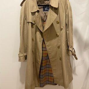 Burberry Tan Double-Breasted Trench Coat with Check Lining